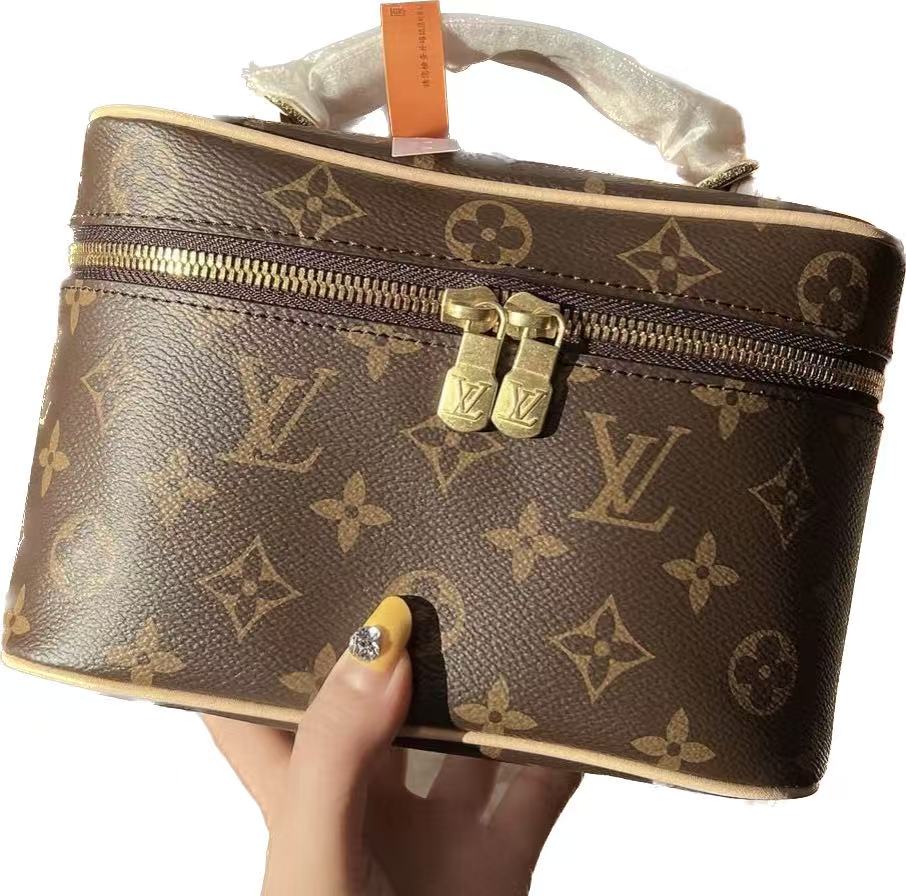 LV Nice Nano Monogram Canvas Vanity Handle Bag with Leather Trim
