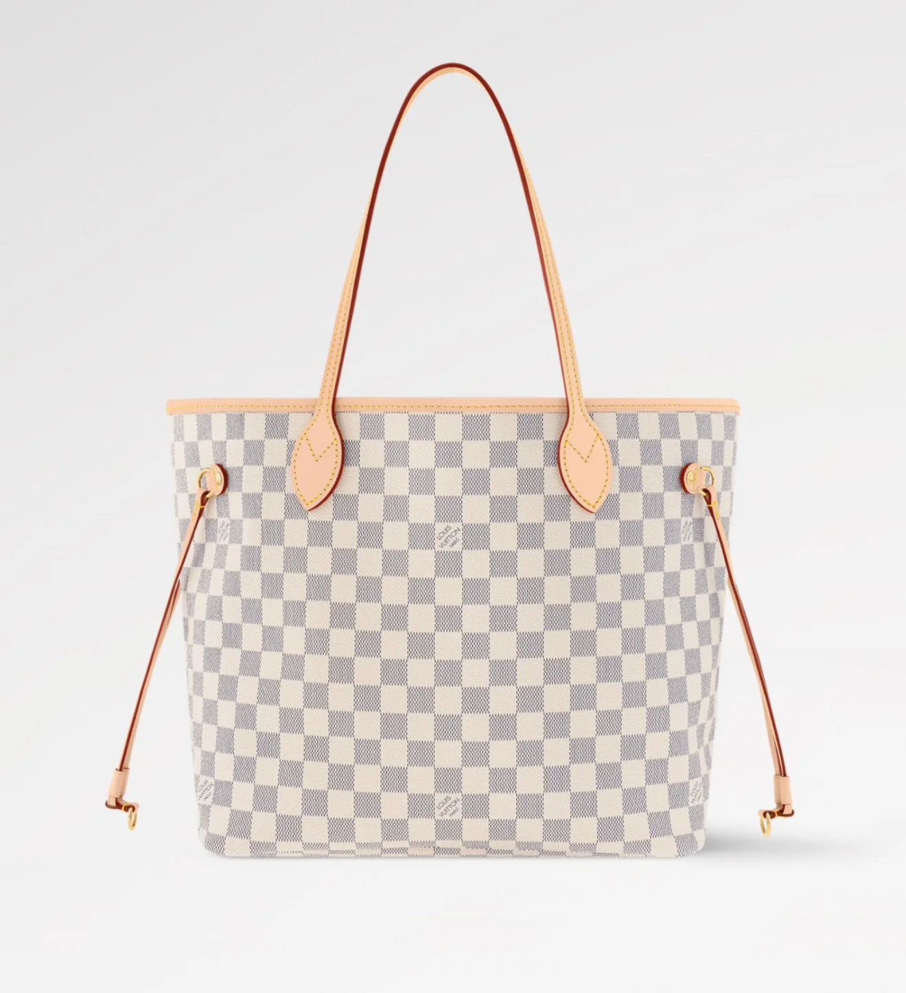LV Neverfull MM Damier Azur Canvas Tote Shoulder Bag with Leather Trim and Pouch