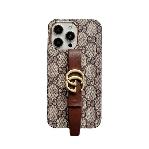 GG IPHONE CASE WITH HOLDER BROWN