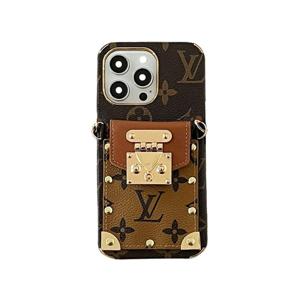 MONOGRAM IPHONE CASE WITH CARD HOLDER AND STRAP BLACK