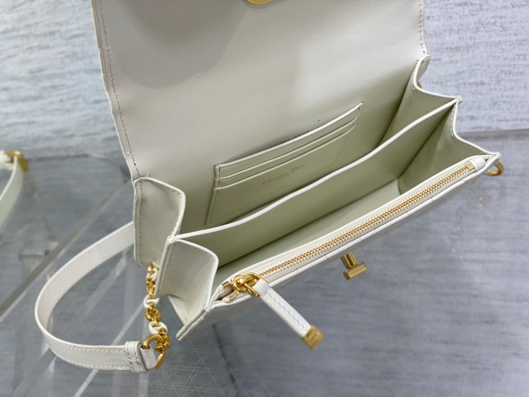 Dior Miss Caro White Macrocannage Lambskin Bag - 19 x 13 x 5.5 cm