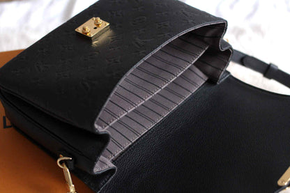 LV Pochette Métis Monogram Empreinte Leather Handle Crossbody Bag with Navy Blue Leather Trim