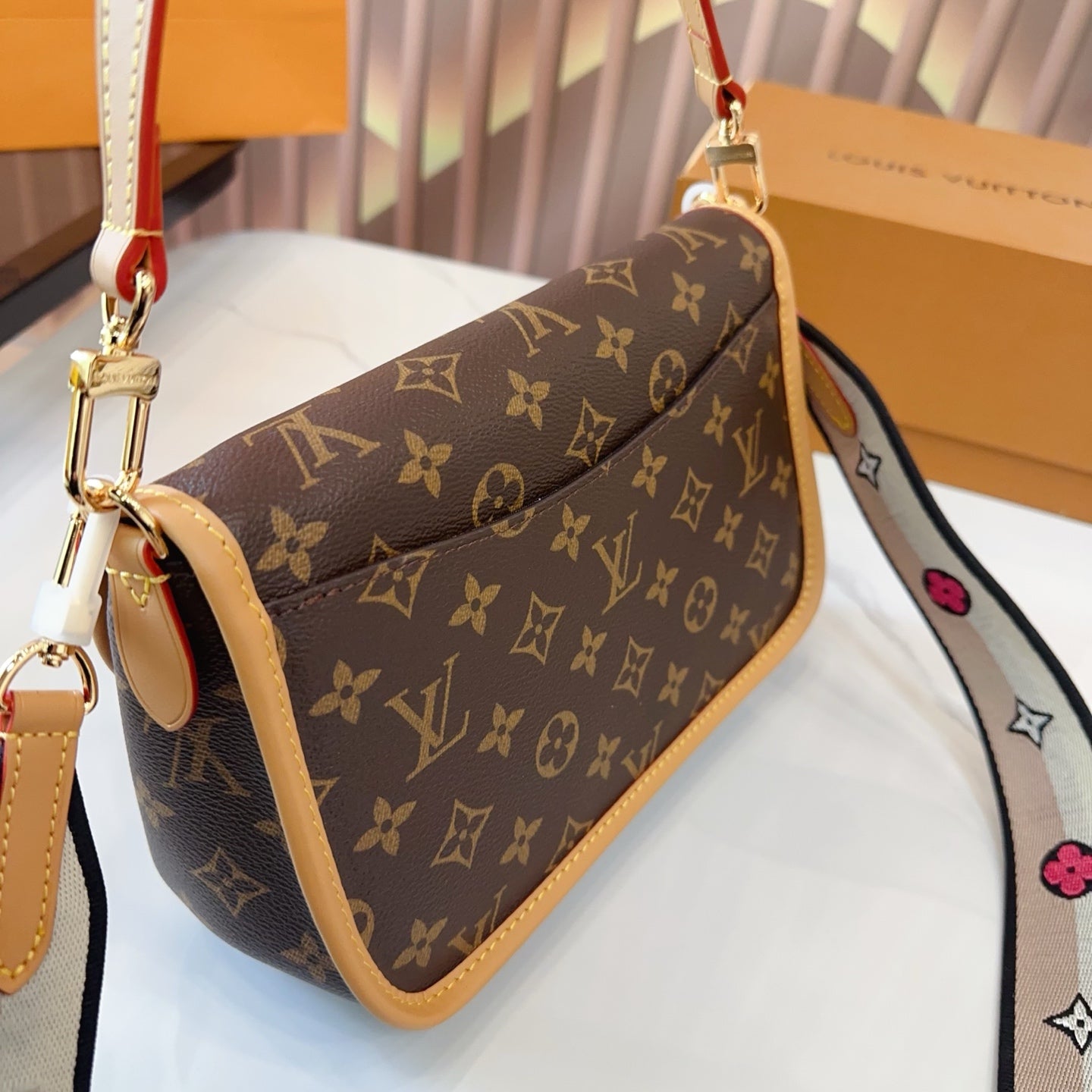 LV Diane Monogram Canvas Crossbody Bag with Embroidered Adjustable Strap (23 x 10 x 15) cm