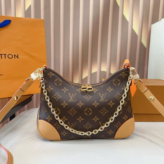 LV Boulogne Monogram Canvas Shoulder Crossbody Bag with Chain Strap and Leather Corners (27 x 9 x 16) cm