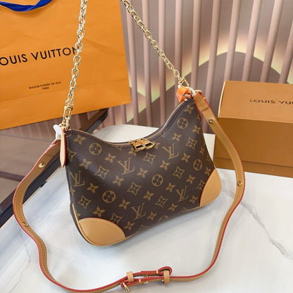 LV Boulogne Monogram Canvas Shoulder Crossbody Bag with Chain Strap and Leather Corners (27 x 9 x 16) cm
