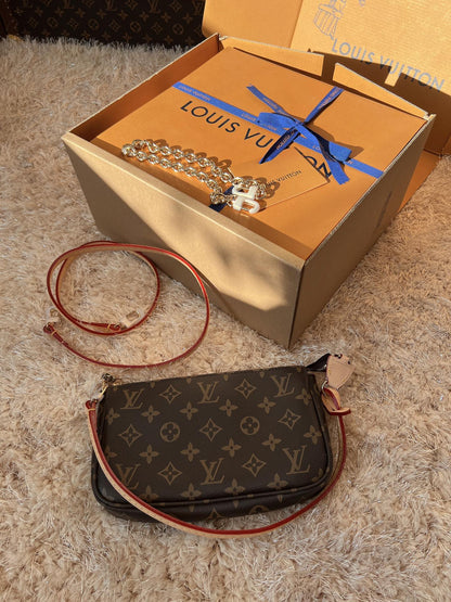 LV Pochette Accessoires Monogram Canvas Shoulder Crossbody Bag with Leather Strap (23.5 x 13.5 x 4) cm