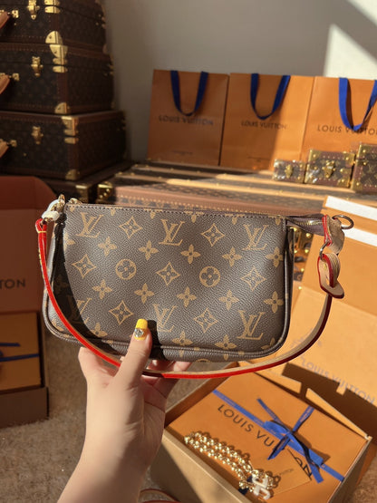 LV Pochette Accessoires Monogram Canvas Shoulder Crossbody Bag with Leather Strap (23.5 x 13.5 x 4) cm