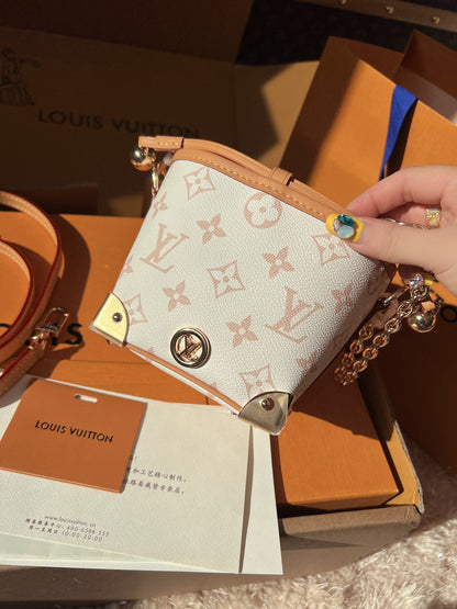 LV Nano Noé Monogram Canvas Mini Bucket Shoulder Bag with Chain Strap and Leather Trim (11.5 x 12 x 11.5) cm