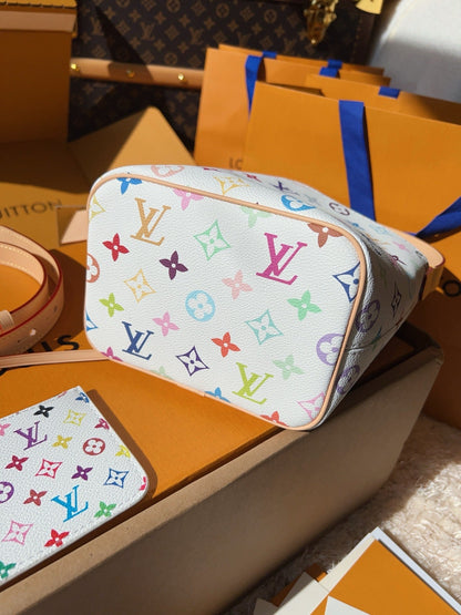 LV Neverfull MM Multicolor Monogram Canvas Tote Handle Bag with Leather Trim and Pouch (16 x 18 x 12) cm