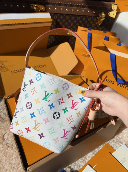 LV Neverfull MM Multicolor Monogram Canvas Tote Handle Bag with Leather Trim and Pouch (16 x 18 x 12) cm