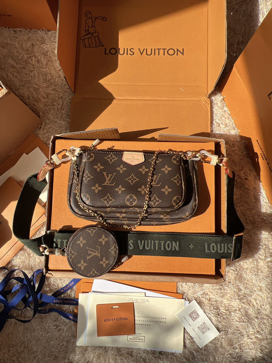 LV Multi Pochette Accessoires Monogram Canvas Crossbody Shoulder Bag with Two Pouches and Round Coin Purse (24 x 13 x 4.5) cm