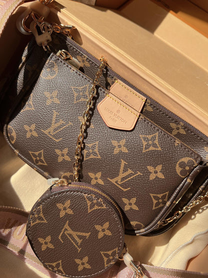 LV Multi Pochette Accessoires Monogram Canvas Crossbody with Two Pouches and Round Coin Purse (24 x 13 x 4.5) cm