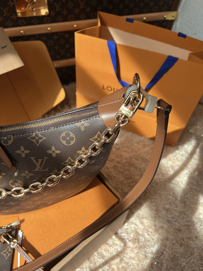 LV Loop Monogram Canvas Hobo Shoulder Crossbody Bag with Chain Detail (38 x 26 x 10) cm