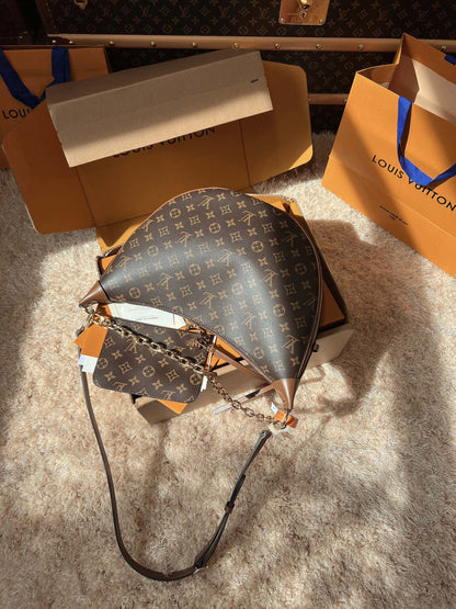 LV Loop Monogram Canvas Hobo Shoulder Crossbody Bag with Chain Detail (38 x 26 x 10) cm