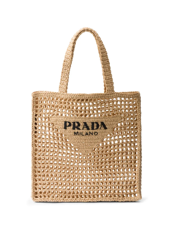 Prada Triangle-Logo Raffia Tote Bag