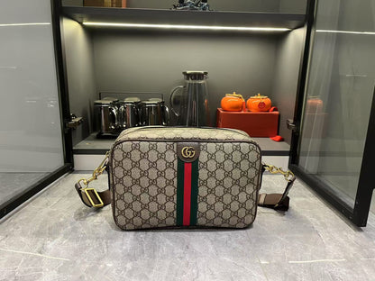 Gucci Ophidia Medium GG Supreme Canvas Shoulder Crossbody Bag with Web Stripe and Leather Trim (23.9 x 15 x 3.8) cm