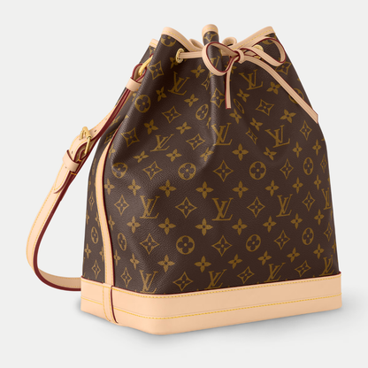 LV Noé Monogram Canvas Bucket Shoulder Bag with Leather Trim and Drawstring Closure (27.5 x 36 x 20) cm