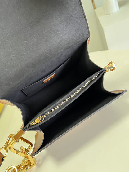 LV Dauphine MM Monogram Reverse Canvas Shoulder Crossbody Bag with Chain Strap and Leather Trim 25 cm