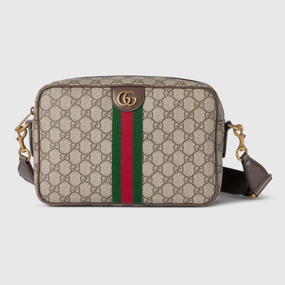 Gucci Ophidia Medium GG Supreme Canvas Shoulder Crossbody Bag with Web Stripe and Leather Trim (23.9 x 15 x 3.8) cm