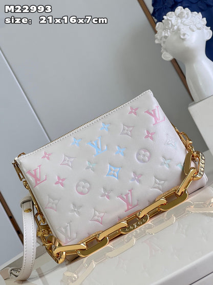 LV Coussin BB Monogram Canvas Shoulder Crossbody Bag with Chain Strap and Milkway Pastel Colors (20 x 16 x 7) cm