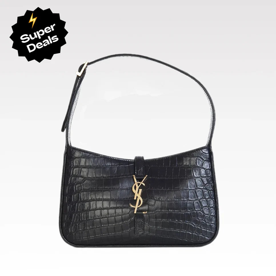 YSL Croc-Embossed The 5 to 7 Hobo Bag