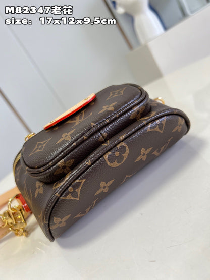 LV Mini Bumbag Monogram Canvas Crossbody Belt Bag with Chain Strap and Leather Trim (17 x 12 x 9.5) cm
