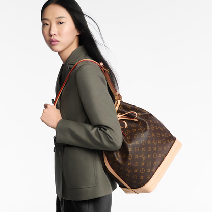 LV Noé Monogram Canvas Bucket Shoulder Bag with Leather Trim and Drawstring Closure (27.5 x 36 x 20) cm
