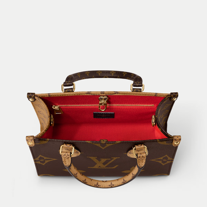 LV OnTheGo PM Monogram Reverse Canvas Tote Handle Bag with Double Handles and Adjustable Strap