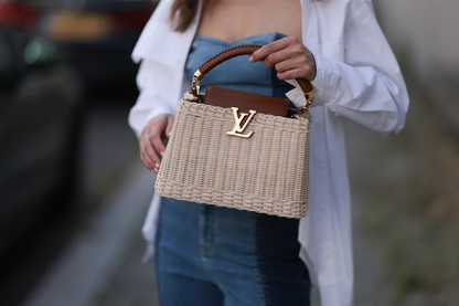 LV Capucines BB Rattan Woven Handle Shoulder Bag with Leather Trim (27 x 18) cm