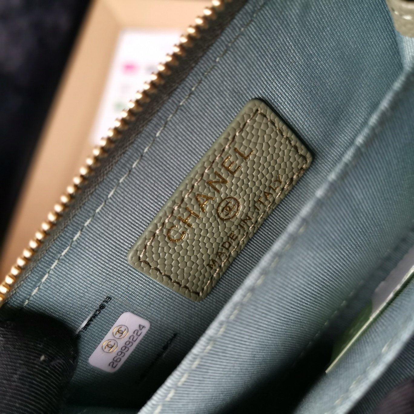 Chanel Quilted Caviar Leather Wallet with CC Logo and Zip Closure
