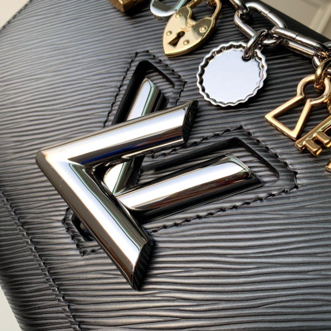 LV Twist MM Epi Leather Handle Crossbody Bag with LV Twist Lock and Love Lock Charms