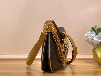 LV Twinny Monogram Canvas Shoulder Crossbody Bag with Chain Strap and Leather Trim (29 x 19 x 9) cm