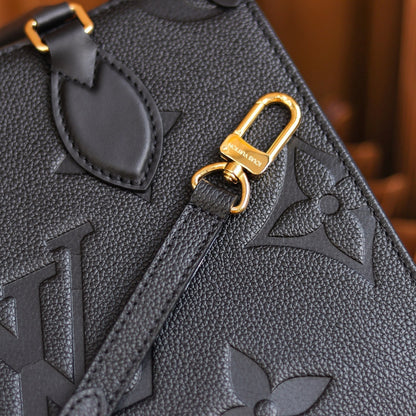LV OnTheGo PM Monogram Empreinte Leather Tote Handle Bag with Black Leather Trim