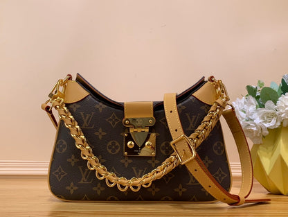 LV Twinny Monogram Canvas Shoulder Crossbody Bag with Chain Strap and Leather Trim (29 x 19 x 9) cm