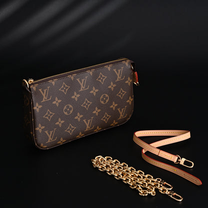 Louis Vuitton Pochette Accessoires Monogram Canvas Clutch Bag – Brown with Gold Chain (M82766)