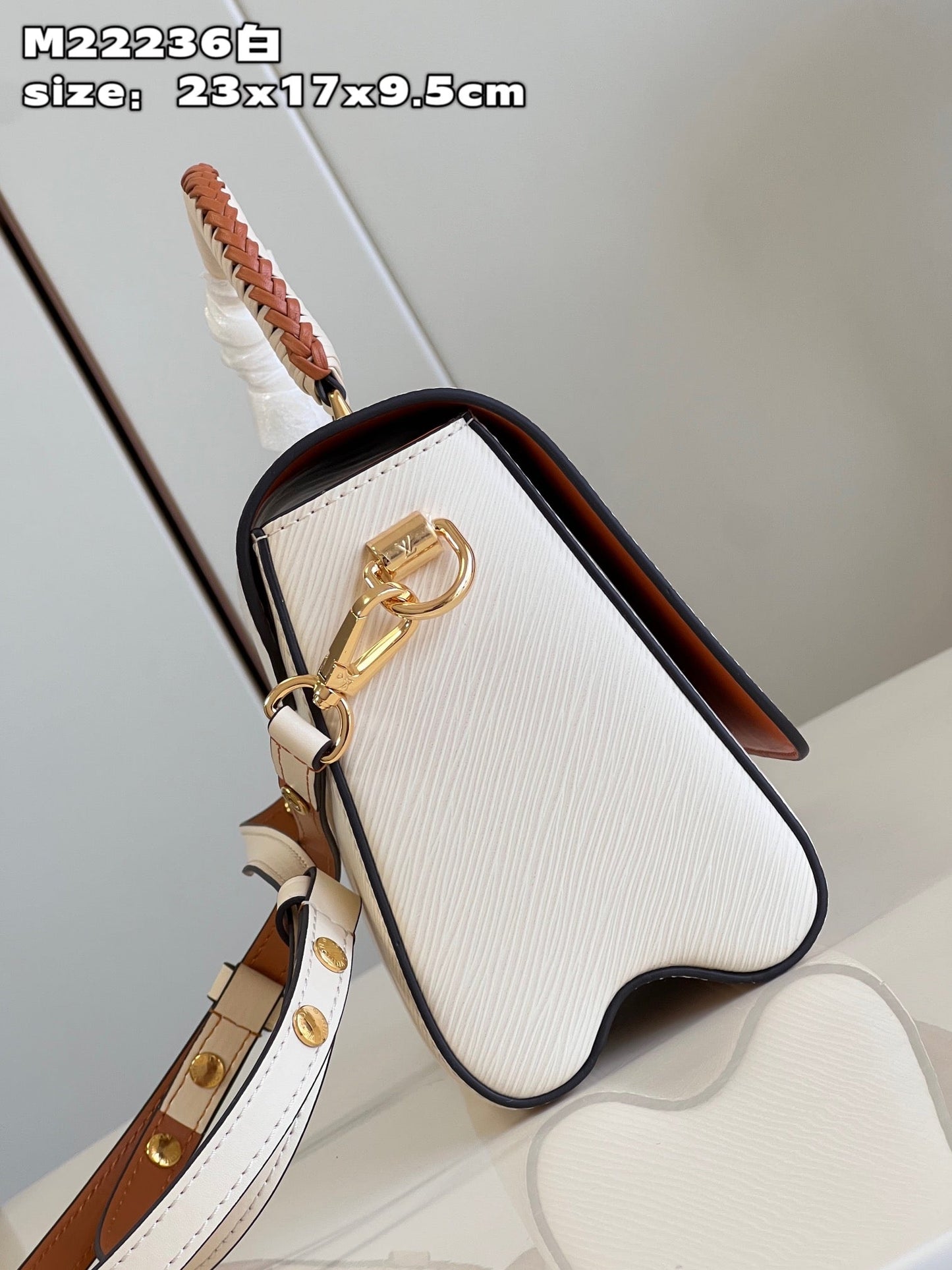 LV Twist MM Epi Leather Handle Crossbody Bag with LV Twist Lock White Quartz (23 x 17 x 9.5) cm