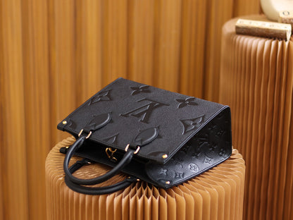 LV OnTheGo PM Monogram Empreinte Leather Tote Handle Bag with Black Leather Trim