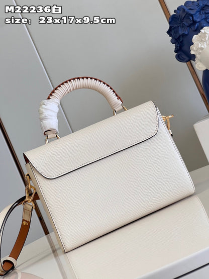 LV Twist MM Epi Leather Handle Crossbody Bag with LV Twist Lock White Quartz (23 x 17 x 9.5) cm