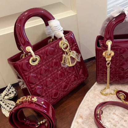 Lady Dior Burgundy Leather Bag