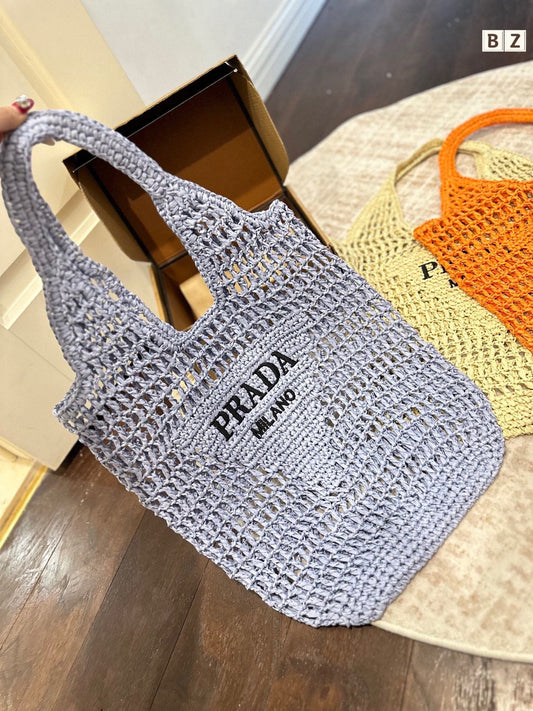 Prada Raffia Tote Bag-Blue 36*38cm