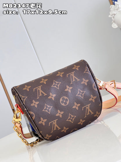 LV Mini Bumbag Monogram Canvas Crossbody Belt Bag with Chain Strap and Leather Trim (17 x 12 x 9.5) cm