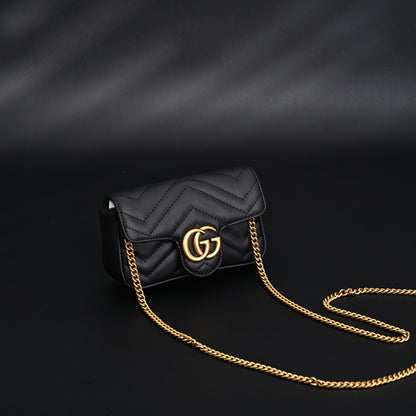 Gucci GG Marmont Matelassé Mini Shoulder Bag – Black Leather with Gold Chain