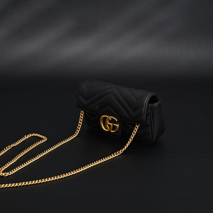 Gucci GG Marmont Matelassé Mini Shoulder Bag – Black Leather with Gold Chain