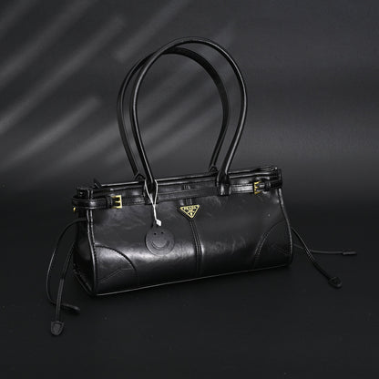 Prada Cleo Black Patent Leather Shoulder Bag with Gold Hardware