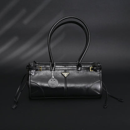 Prada Cleo Black Patent Leather Shoulder Bag with Gold Hardware