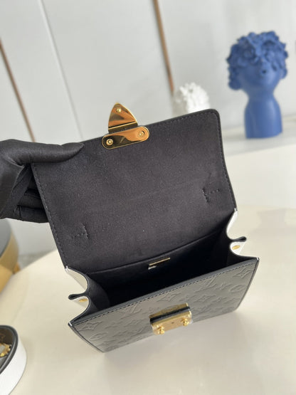 LV Spring Street NM Monogram Vernis Leather Handle Crossbody Bag with Top Handle and Removable Strap