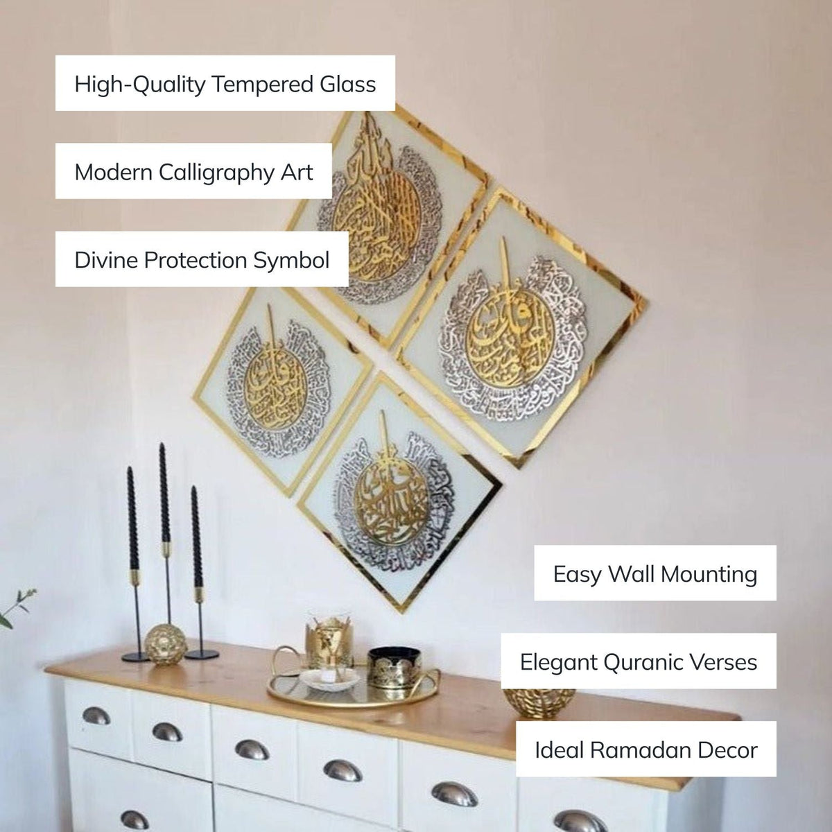 Diamond Shaped Islamic Wall Art Ayatul Kursi, Falaq, Nas, Ikhlas