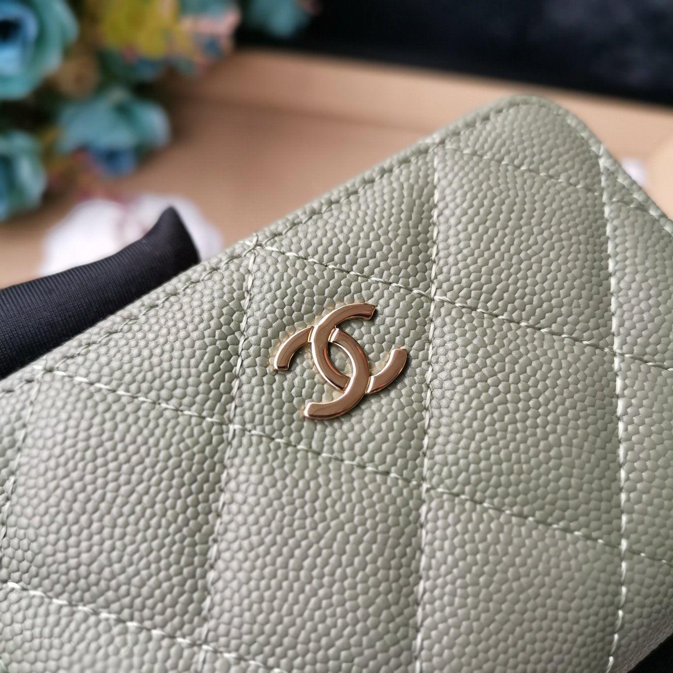 Chanel Quilted Caviar Leather Wallet with CC Logo and Zip Closure