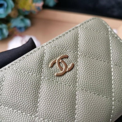 Chanel Quilted Caviar Leather Wallet with CC Logo and Zip Closure