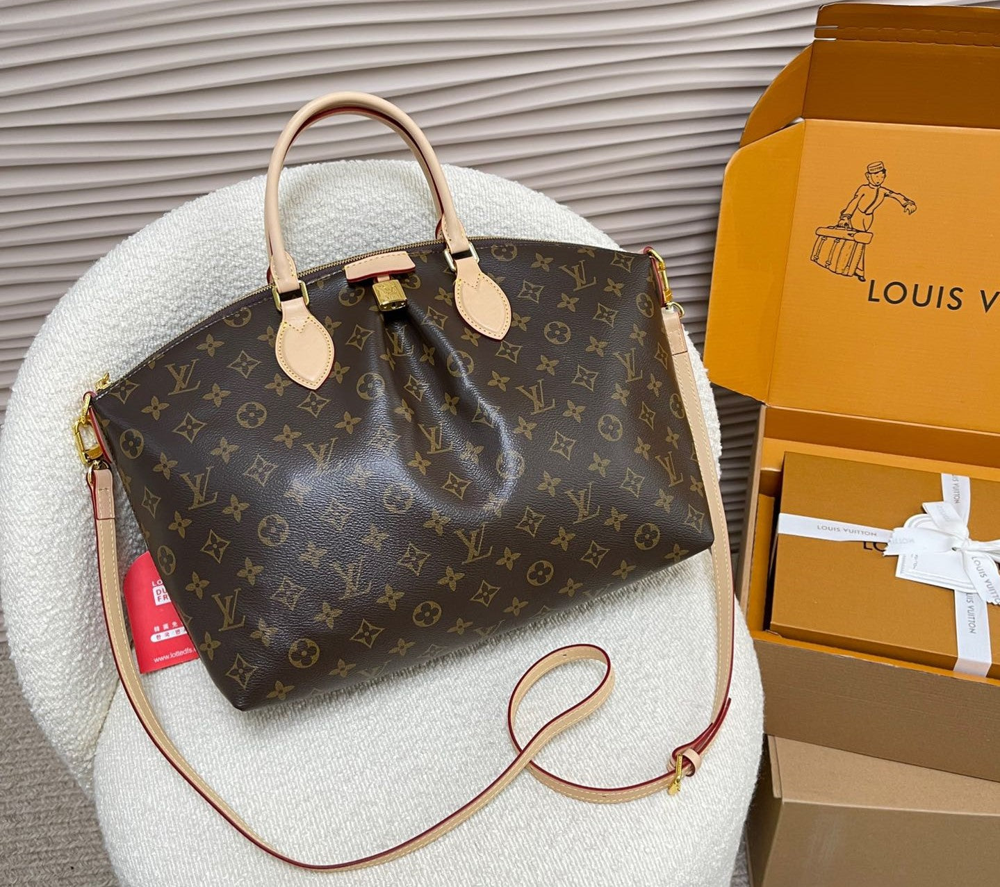 LV Boetie PM Monogram Canvas Tote Handle Bag with Drawstring Closure (32 x 13 x 29) cm